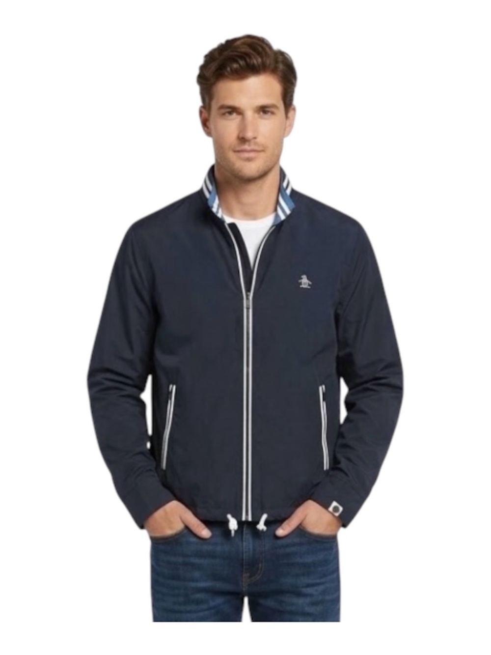 NWT Original Penguin Piped Shell Windbreaker Sz M Navy Golf Preppy Heritage